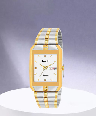 HMT DLS SRNCAR_TTN_WT_DIAL HMTS Day & Date Series Two Tone Plating Golden Metal Wrist Watch Analog Watch  - For Men
