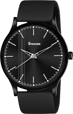 Spencher Pvc Silicone Black Spencher Analog Black Dial Silicone Strap Analog Watch  - For Men