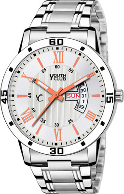 YOUTH CLUB New Day and Date Display Silver Coloured Analog Watch  - For Boys