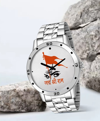 house of common jai shree ram 1516 jai shree ram white dial stainless steel strap day & date working wrist Analog Watch  - For Men