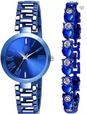 KU Stylish New Combo of Blue Watch and Bracelet for Girls Analog Watch  - For Women