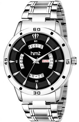 Hmrt Day Date Functioning Black Dial Silver Chain Analog Watch  - For Men