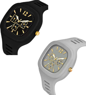 MakeTheStyle New Combo Of Black and Grey Square Dial with Silicone Strap Combo of 2 Analog Watch - For Men