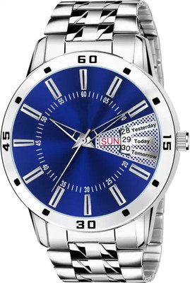 Giomex DD Blue Chain Giomex-Day & Date Classy White Round Dial Stainless Steel Chain Watch Analog Watch  - For Men