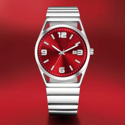 Romofy Luxury Men’s Watches Stylish Collection Men Red Dial Date Functioning Stainless Steel Belt Boys Watch Analog Watch  - For Men