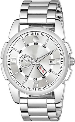 Csamon J16SLV White Day Date Dial Silver Steel Chain Analog Watch  - For Men