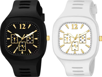 ZEKU New Combo Of Black and White Square Dial with Silicone Strap Combo of 2 Analog Watch  - For Men