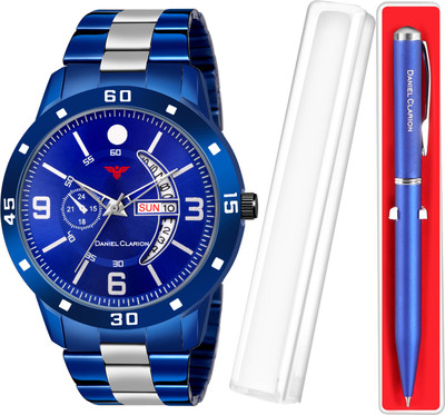 DANIEL CLARION DC-1116-Blue+blue Pen Day and date Analog watch for men with blue Ball Pen Analog Watch  - For Boys