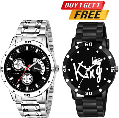HC HARMI CREATIVE With Gift Trading PU Rubber Belt Watch Combo Pack OF 2 Analog Watch - For Men HC HARMI CRTEATIVE Buy 1 Get 1 free Analogue Black Dial Stainless Steel Chain Analog Watch  - For Men