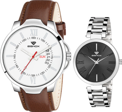 Rishox Trendy Day & Date Functioning Watch Brown and Silver Combo 2 for Men - women Trendy Day & Date Functioning Watch Brown and Silver Combo 2 for Men - women Analog Watch  - For Men & Women
