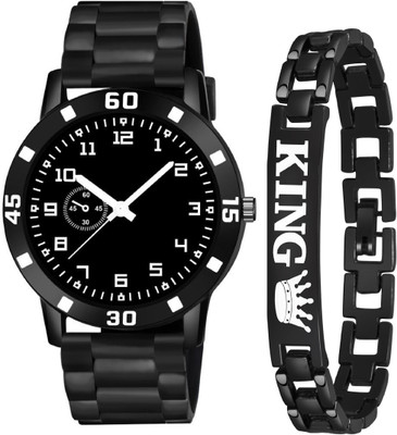 HC HARMI CREATIVE STYLISH DIAL- PU STRAP & BLACK KING BRACELET COMBO SET FOR MEN Analog combo boy men watch,stylish watch ,King Combo watch Analog Watch - For Boys Analog Watch  - For Men