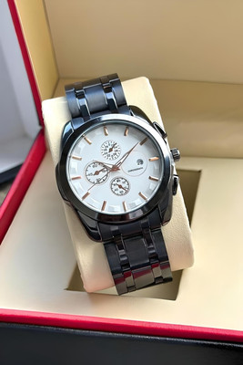 NITYA TSHORT - FULL Black New Formal Analog Watch for Men's Day & Date Feature Dial Stainless Steel Strap Analog Watch  - For Men
