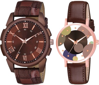 ETLIS Leather - Circle Couple 3 Designer Combo Set Analog Watch  - For Couple