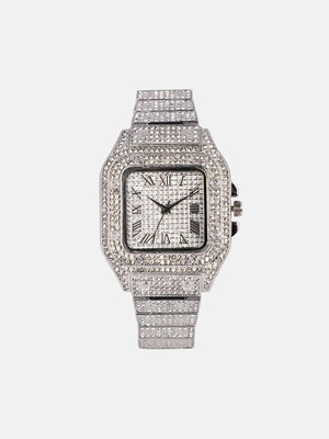 ELEVATE STAINLESS STEEL LUXURY FASHION DIAMOND CRYSTAL DIAL SILVER CHAIN STAINLESS STEEL DIAMOND CRYSTAL SILVER CHAIN Analog Watch  - For Men