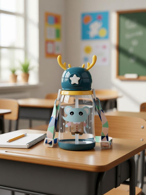 X Pulse Deer Horn Lid Transparent Plastic Baby Water Bottle for kids girls & boys 600 ml Water Bottle(Set of 1, Multicolor)