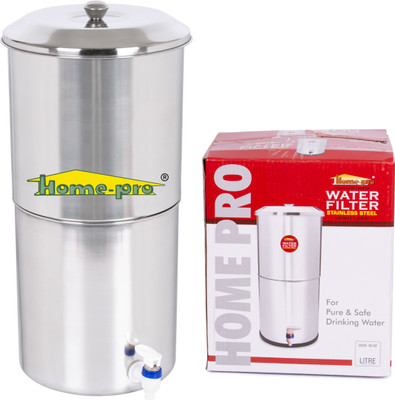 Home-pro Stainless Steel Water Filter | Non Electric | Long Ceramic Candle 2 | 18 L Gravity Based Water Purifier(Silver)