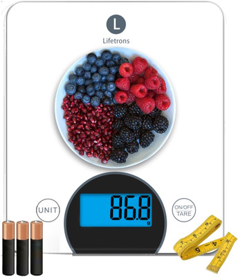 Lifetrons Calorie Premium Digital Kitchen Weight Scale,Tare Function, Measuring Tape,10Kg Weighing Scale(P White)