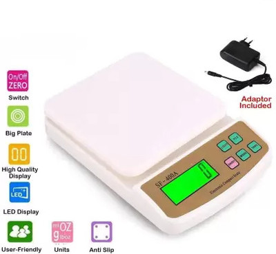 Mystte Food Weight Machine Upto 10 Kgs Batteries Included (SF 400 A). Weighing Scale(White)