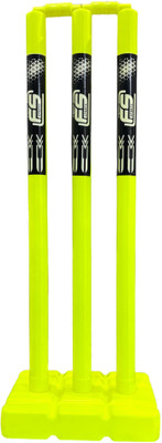 Team F S Sports Cricket Plastic Stump Set: 3 Stumps, 1 Base, 2 Bails(Green)