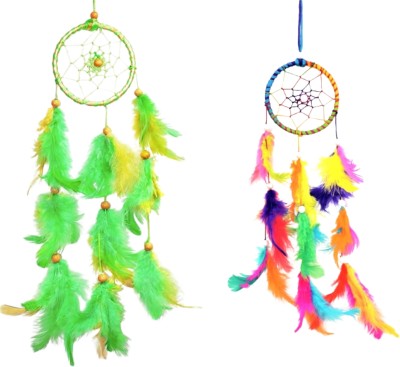 BIndian Dream Cacher Wall Hanging Handmade Wall Art (Pack of 2 Pcs) Feather Dream Catcher(12 inch, Multicolor)