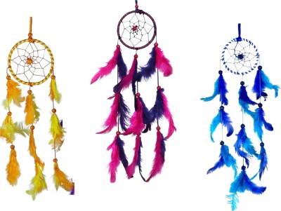 BIndian Dream Cacher Wall Hanging Handmade Wall Art (Pack of 3 Pcs) Feather Dream Catcher(12 inch, Multicolor)