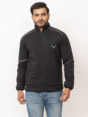 BUFFARO Men's Polyester Zipper Mock Collar Windcheater Solid Men Wind Cheater