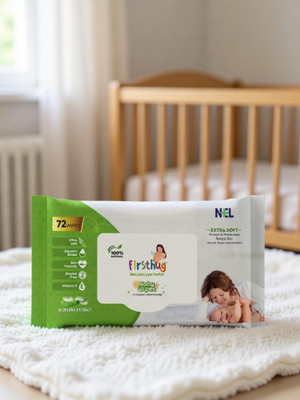 FIRSTHUG Super Soft Cleansing Wet Baby Wipes Without Lid |Aloe Vera Extract| 72 Pcs/Pack