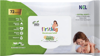 FIRSTHUG Super Soft Cleansing Wet Baby Wipes Without Lid |Aloe Vera Extract| 72 Pcs/Pack