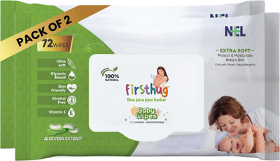 Firsthug Super Soft Cleansing Wet Baby Wipes Without Lid |Aloe Vera Extract| (Pack-2)(144 Wipes)