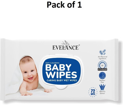 Evelance Soft Cleansing Baby Wipes with Aloe Vera and Vitamin E, Lid Pack ( 72 wipes )