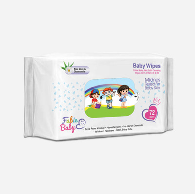 Fabie Baby Wipes for New Born Baby with Vitamin E & B5, 100% Paraben free, Without Lid(72 Wipes)