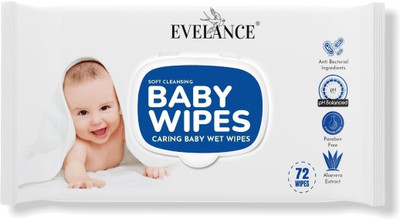 Evelance Soft Cleansing Baby Wipes with Lid and Aloe Vera & Vitamin E,72 Pcs