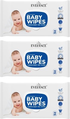 EVELANCE Soft Cleansing Baby Wipes with Aloe Vera and Vitamin E, Lid Pack of 3(216 Wipes)