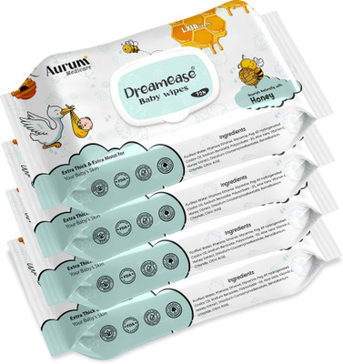 Dreamease Soft & Nourishing Baby Wipes with Honey | Alcohol-Free & pH Balanced, (288 pcs)(4 Wipes)