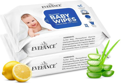 Evelance Soft Cleansing Baby Wipes With Aloe Vera Without Lid Pack Of 2(144 Wipes)