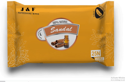 J & F Sandalwood Face Refreshing wipes wet 25 Wipes in packet