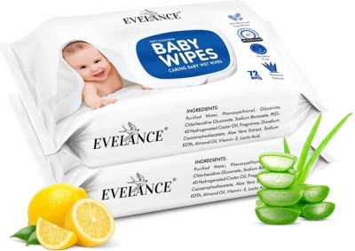 EVELANCE Caring Baby Wet Wipes with lid & Aloe Vera Extract,72 Pcs(2 Wipes)