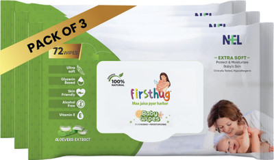 Firsthug Super Soft Cleansing Wet Baby Wipes Without Lid |Aloe Vera Extract| (Pack-3)(216 Wipes)