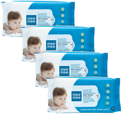 MEE MEE Wet Wipes With Lemon Fragrance - 72 Pieces Pack of 4(4 Wipes)