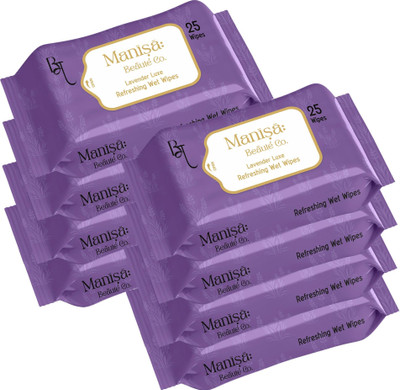 Manisa Beaute Co LavenderLuxe Refreshing Wet Wipes, Alcohol Free & Vegan, (Pack of 8)(200 Wipes)