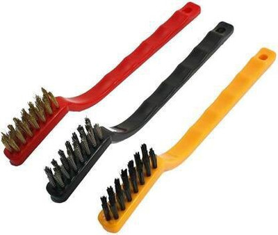 NYCTAN 3 PCs Mini Wire Brush Set Brass Nylon Stainless Steel Bristles Household Cleaning Brush for Stove Burner Tiles Tap Handle Scratch Brush(Pack of 3)