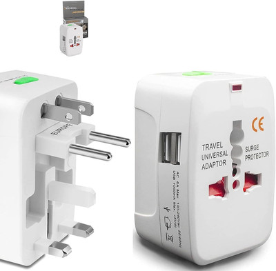 Galora Enterprise Universal All in One Worldwide Adapter Power Converters with Dual USB Worldwide Adaptor(White)