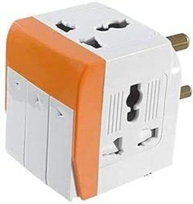 M.R.Fashion 3 Way Universal Adaptor Individual Switch - Multi socket Adapter LED Indicator 3 Pin Multi Plug Socket Adaptor with Switch, 3 Socket Extension Boards Three Pin Plug(Orange)
