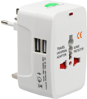 Easy eBuy Universal Travel Adapter With Built In Dual USB Charger Ports With 100-240V Surge/Spike Protected Electrical Plug Worldwide Adaptor(White)