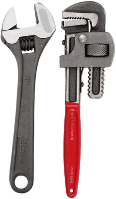 Padmakshi 10 Inch Heavy Duty Pipe Wrench and 8 Inch Adjustable Wrench 10 Inch Pipe Wrench and 8 Inch Adjustable Wrench (Set of 2) Single Sided Pipe Wrench(Pack of 12)
