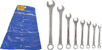 1338- COMBINATION SPANNER RAISED PANEL MIRROR CHROME FINISH SET OF 8 PCS IN PVC WALLET (6-19MM) Double Sided Combination Wrench(Pack of 1)