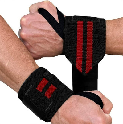 Oliver Wrist Wrap Band For Gym Weight lifting Adjustable Size Strap & Thumb Loop Wrist Support(Black, Red)