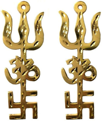 Aanshi shoppe Swastik Om Trishul Trishakti Yantra / Brass 6 Inch (Pack Of 2 ) Brass Yantra(Pack of 2)