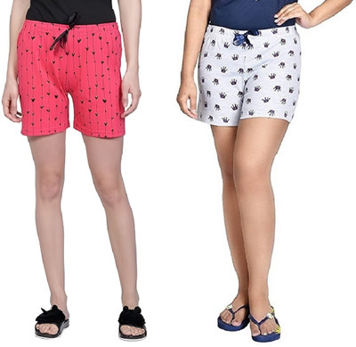 FeelBlue Printed Women Pink, Grey Cycling Shorts, Regular Shorts, Night Shorts, Hotpants