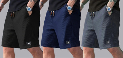 VINTHON Self Design Men Black, Dark Blue, Dark Grey Regular Shorts